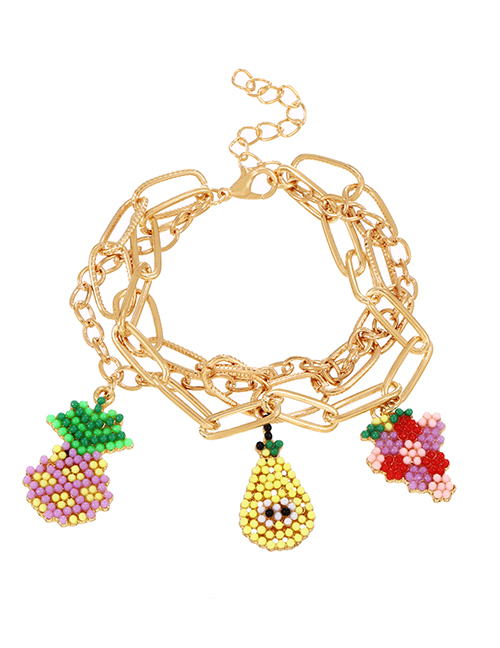 Fashion Golden -3 Alloy Multi-layer Rice Beads Fruit Bracelet