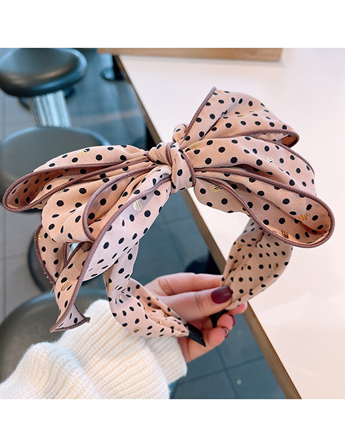 Fashion Dairy Coffee Wave Point Print Three-dimensional Bow Hair Hoop