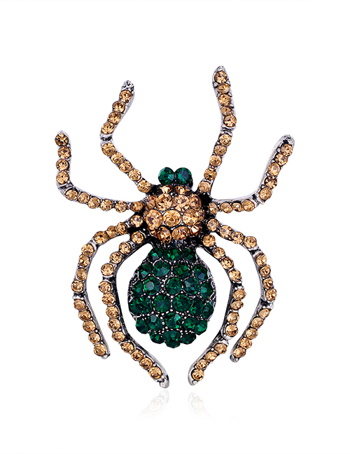 Fashion Green Alloy Diamond Spider Brooch
