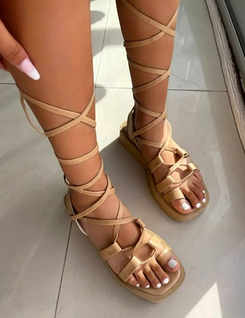 Fashion Beige Thick Bottom Ring Wound Sandals