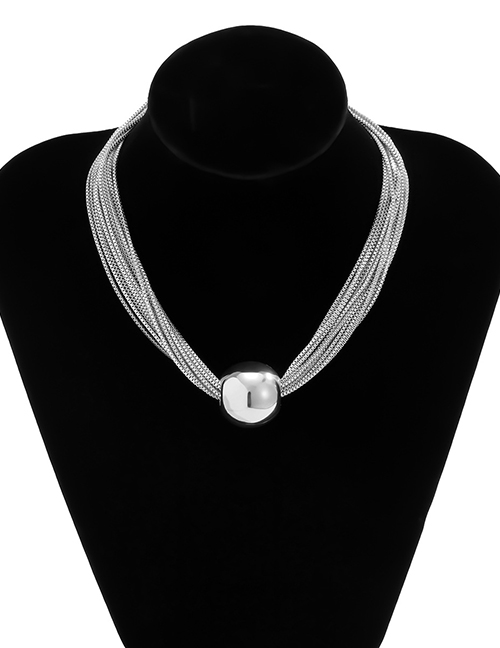 Fashion White K Metal Geometric Sphere Multi-layer Chain Necklace