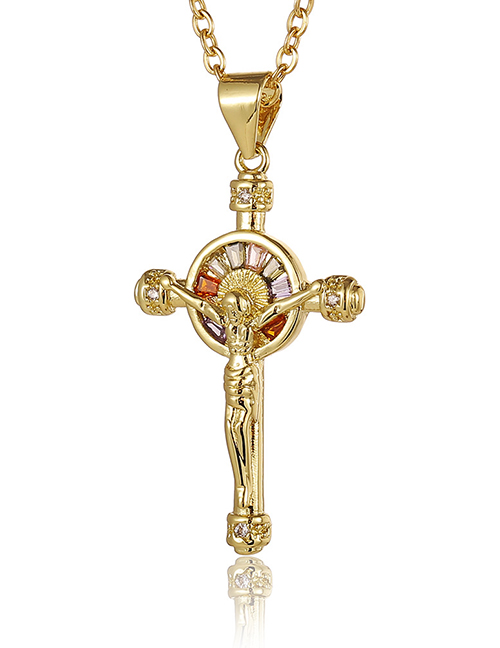 Fashion Color Copper Diamond Cross Jesus Necklace