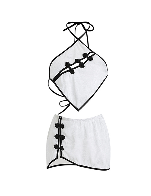 Fashion White Cutout Hanging Neck Underwear Set