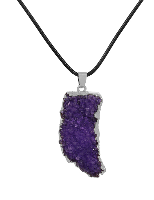 Fashion Silver + Purple Alloy Natural Stone Moon Pendant Necklace