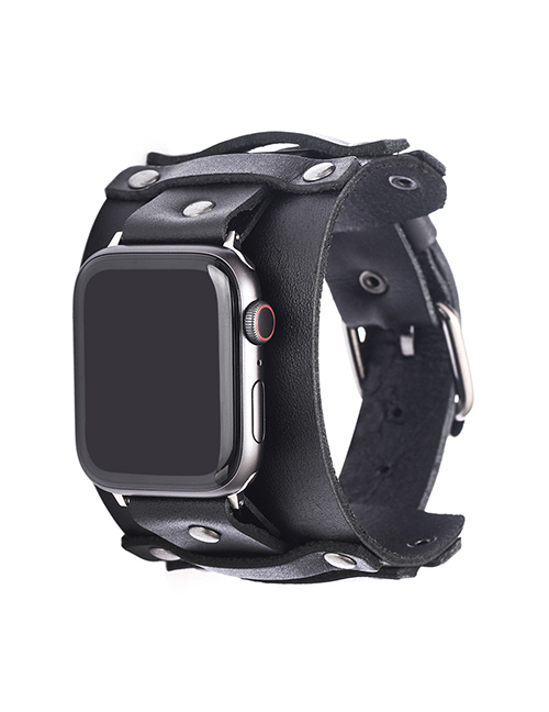 Fashion 42 / 44mm- Black Smart Watch Leather Strap