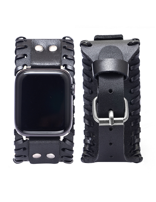 Fashion Black 42 / 44mm- Male Leather Knit Smart Watch Leather Strap