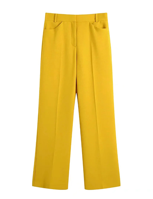 Fashion Yellow Woven Geometric Straight Trousers