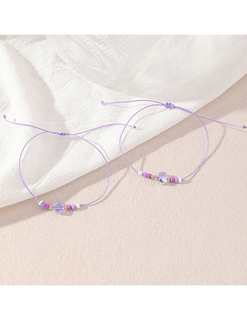 Fashion Purple Mima Beaded Love Crystal Bracelet Two-piece Set