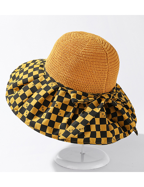 Fashion Yellow Chess Objects Stitching Along The Fisherman Cap