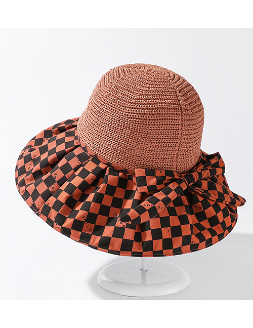 Fashion Orange Red Chess Objects Stitching Along The Fisherman Cap