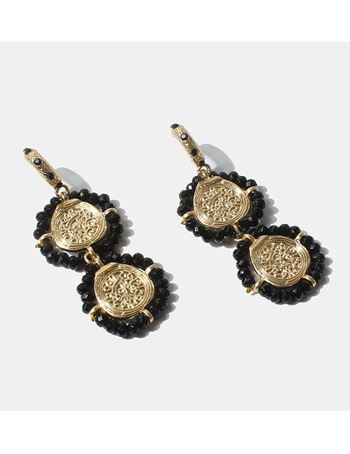 Fashion Black Alloy Embossed Embossed Coin Drop Earrings