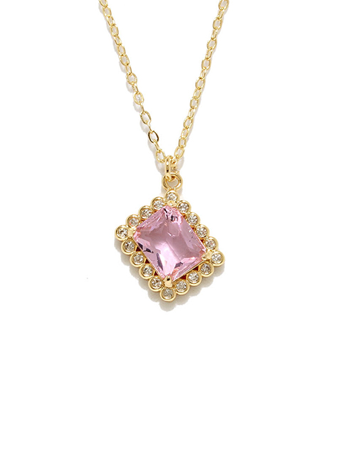 Fashion Pink Bronze Zirconium Geometric Necklace