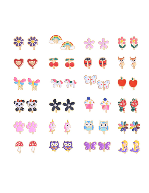 Fashion Color Alloy Rainbow Love Panda Flower Butterfly Earrings Set
