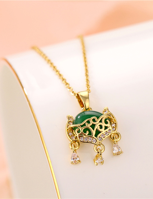 Fashion Xk33 Green (cross Chain) Titanium Steel Gold Plated Imitation Hetian Jade Peace Lock Necklace