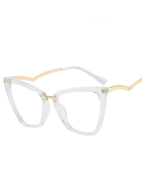 Fashion Transparent White Film Cat Eye Curved Leg Flat Glasses Frame