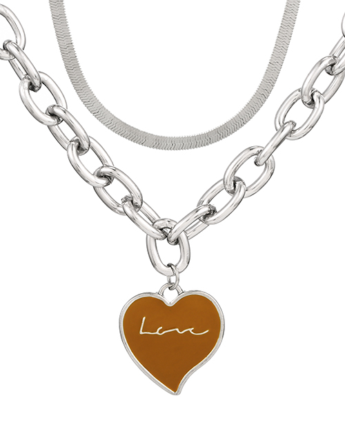 Fashion Khaki Alloy Drop Oil Letter Love Chain Double Layer Necklace