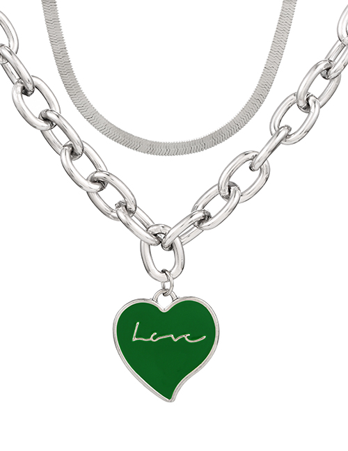 Fashion Green Alloy Drop Oil Letter Love Chain Double Layer Necklace