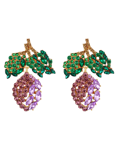 Fashion Purple Alloy Diamond Fruit Stud Earrings