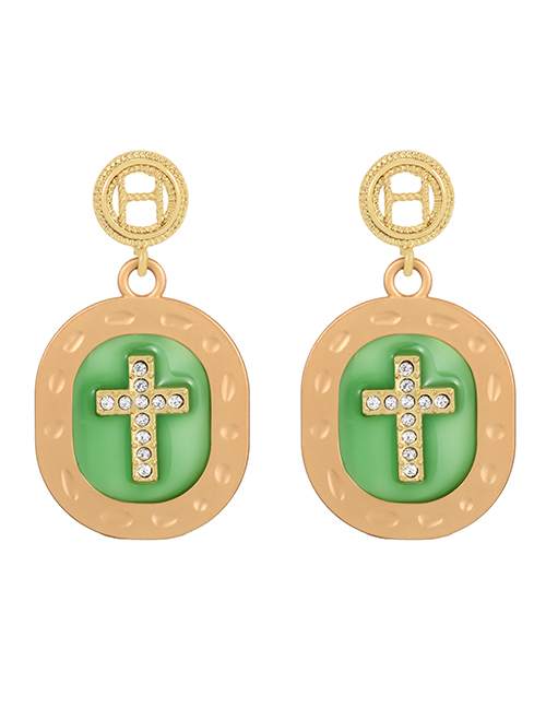 Fashion Green Alloy Diamond Cross Resin Letter Stud Earrings