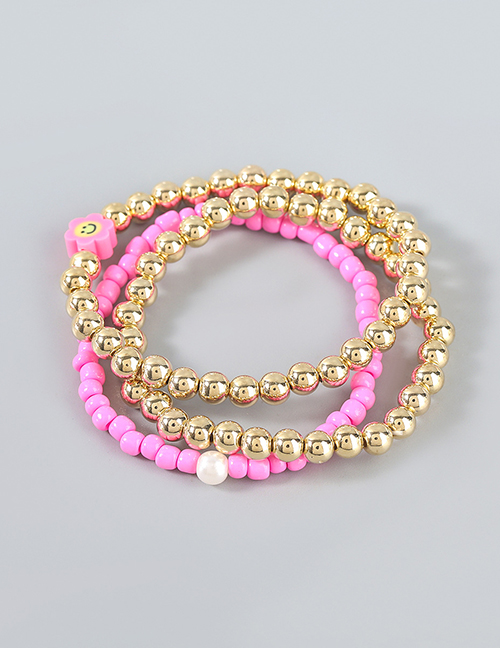 Fashion Pink Rice Beaded Beaded Braided Bracelet Set