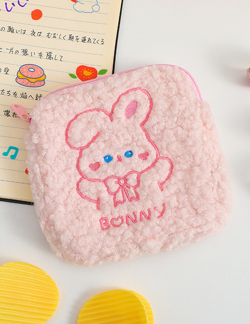 Fashion Pink Bunny Plush Cartoon Embroidered Storage Bag