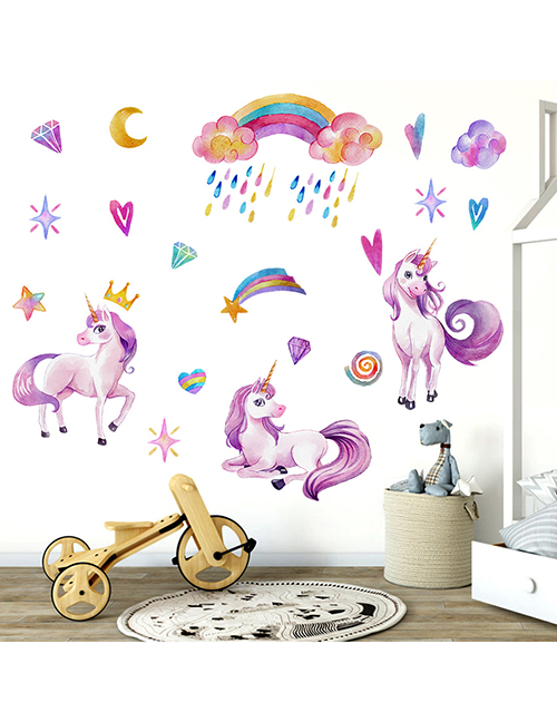 Fashion 25*70cmx2 Pieces Pvc Unicorn Rainbow Wall Sticker