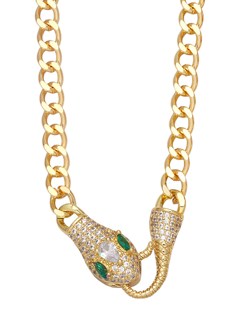 Fashion Green Brass And Diamond Snake Necklace