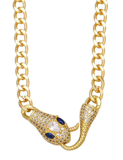 Fashion Blue Brass And Diamond Snake Necklace