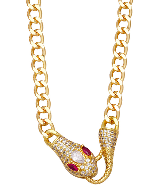 Fashion Rose Red Brass And Diamond Snake Necklace