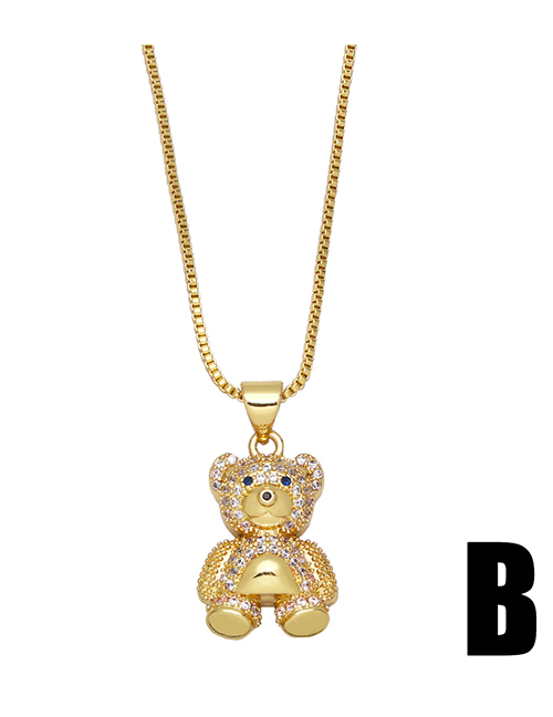 Fashion B Brass And Diamond Bear Necklace