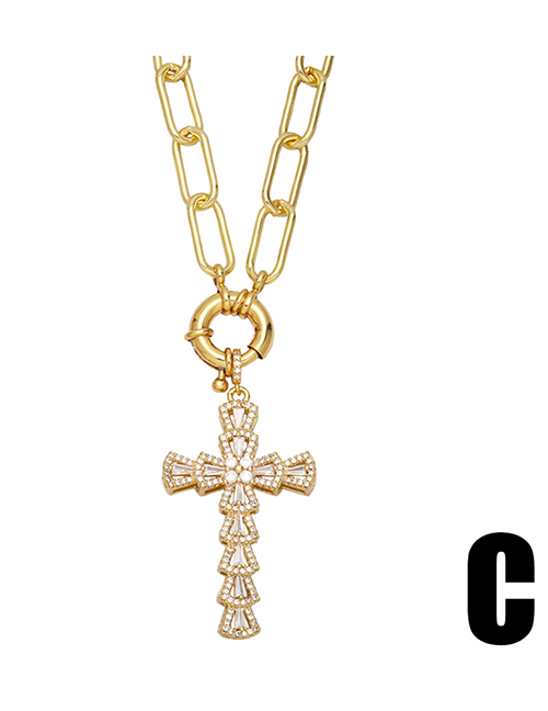 Fashion C Brass Diamond Cross Necklace
