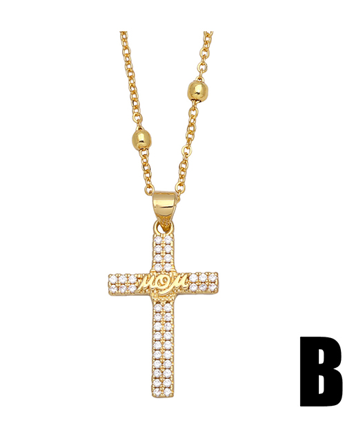 Fashion B Brass Diamond Cross Alphabet Necklace