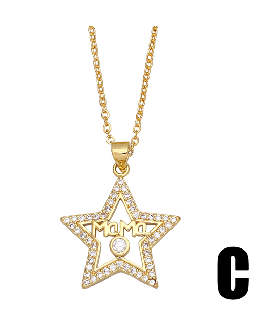 Fashion C Brass And Diamond Pentagram Alphabet Necklace
