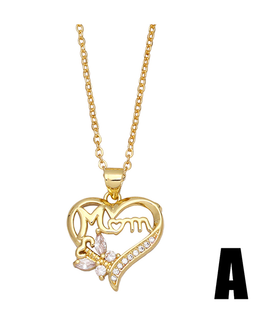 Fashion A Bronze Zirconium Heart Letter Necklace