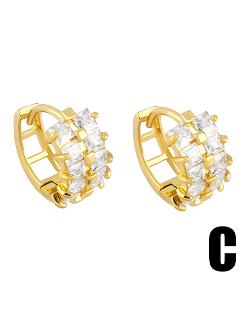 Fashion C Brass Inset Zirconium Geometric Earrings