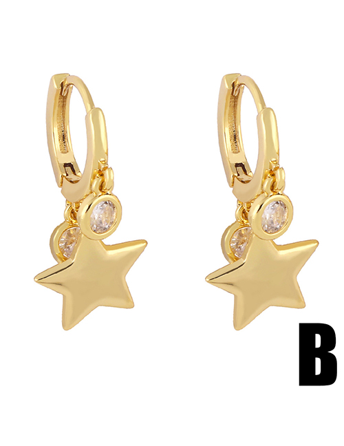 Fashion B Brass And Diamond Pentagram Earrings