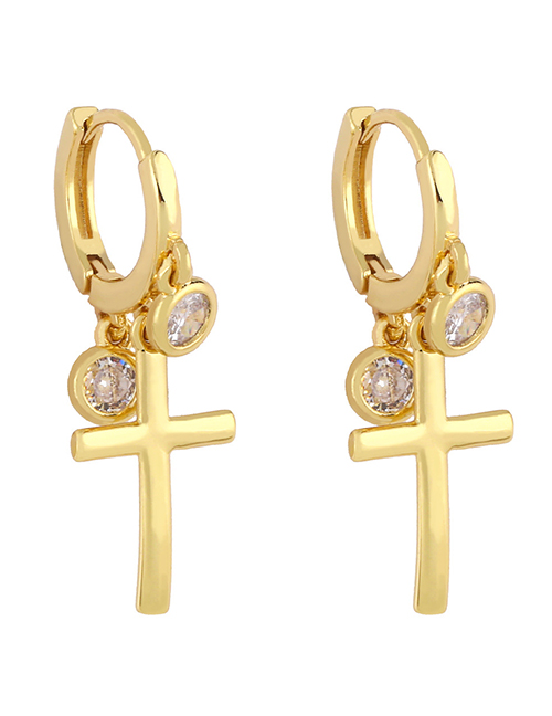 Fashion Cross Solid Copper Diamond Cross Earrings