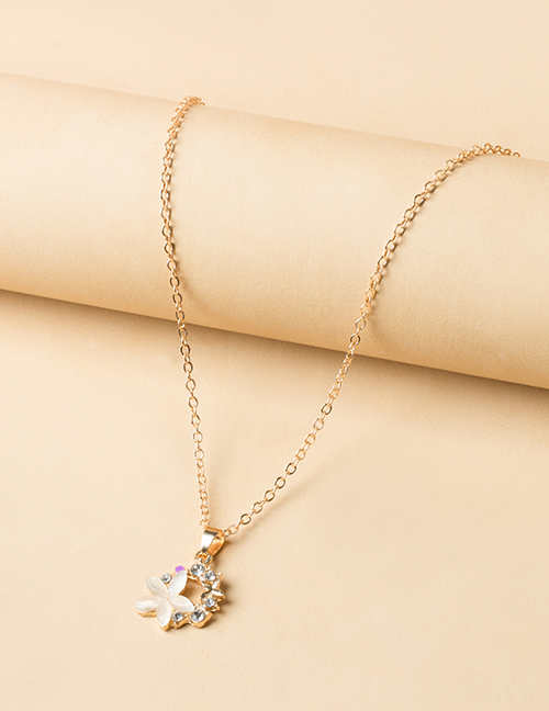 Fashion Gold Alloy Diamond Flower Necklace