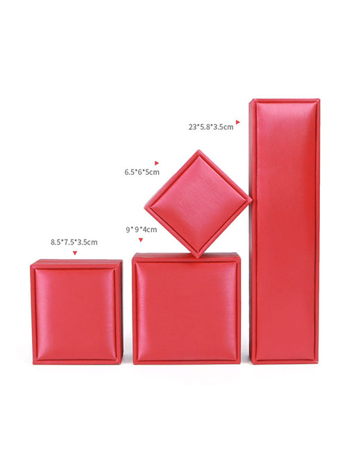 Fashion Red Brushed Leather Box Long Chain Box Pu Brushed Geometric Jewelry Box