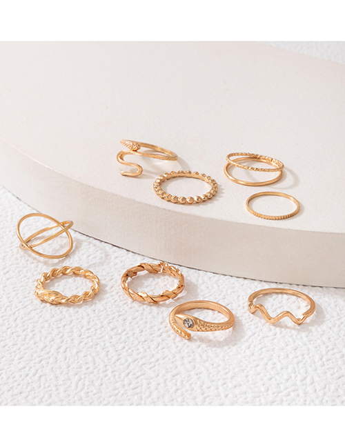 Fashion Gold Alloy Diamond Snake Geometric Open Ring Set