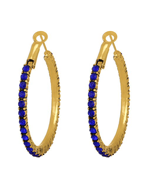 Fashion Royal Blue Alloy Diamond Hoop Earrings
