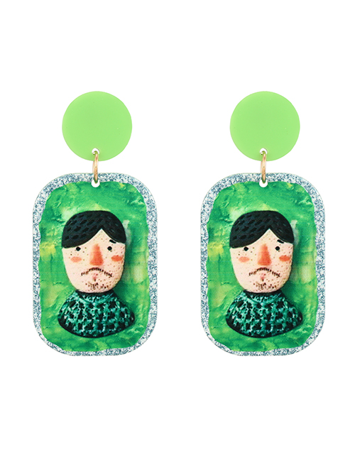 Fashion Green Resin Doll Square Stud Earrings