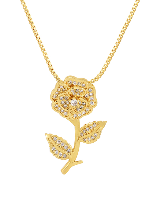 Fashion Gold-2 Bronze Zirconium Flower Pendant Necklace