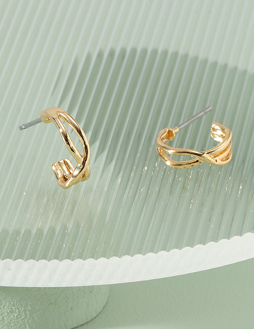 Fashion Gold Metal Cutout Cross C-shaped Stud Earrings