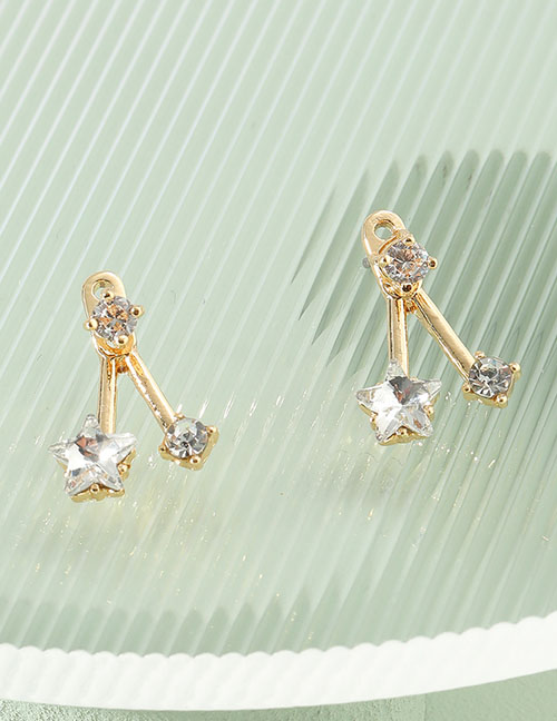 Fashion Gold Metal Diamond Star Stud Earrings