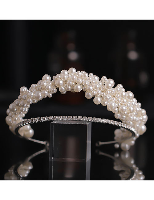 Fashion White Geometric Diamond And Pearl Headband