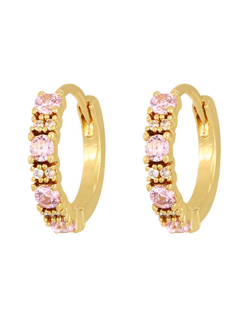 Fashion Pink Brass Inset Zirconium Geometric Earrings