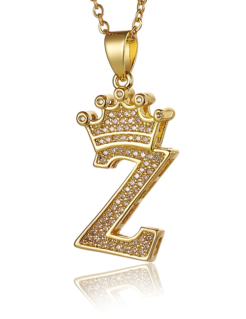 Fashion Z (including Chain) Copper Gold Plated Crown 26 Letter Necklace