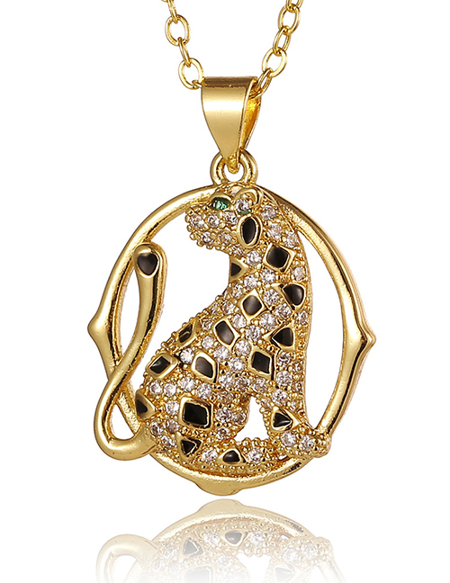 Fashion Gold Color Gold-plated Brass Leopard Necklace With Diamonds