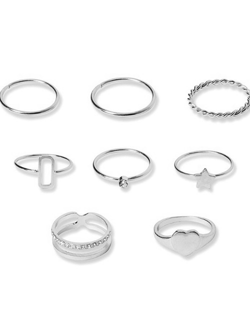 Fashion Silver Color Alloy Diamond Geometric Pentagram Love Ring Set